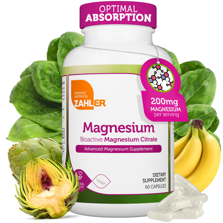 Zahler - Magnesium Supplement Capsules 200 mg (60 Count) Certified Kosher Bioactive Magnesium Citrate for Max Absorption - Natural Magnesium Mineral