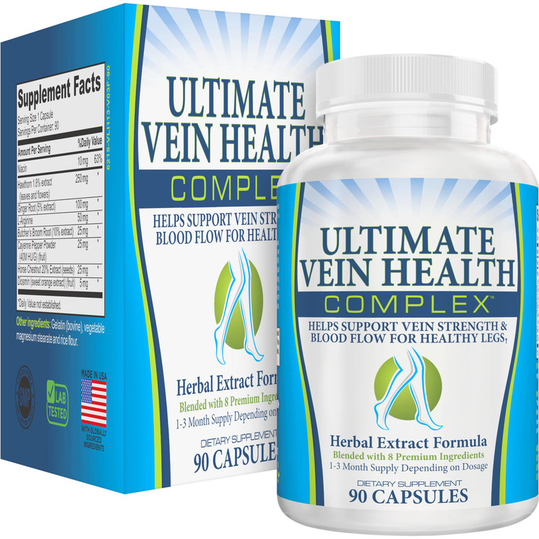 8-in-1 Vein & Leg Health Circulation Support Supplements | Leg + Vein Formula | Circulatory Support Supplement | 1-Month Supply | 90 Capsules