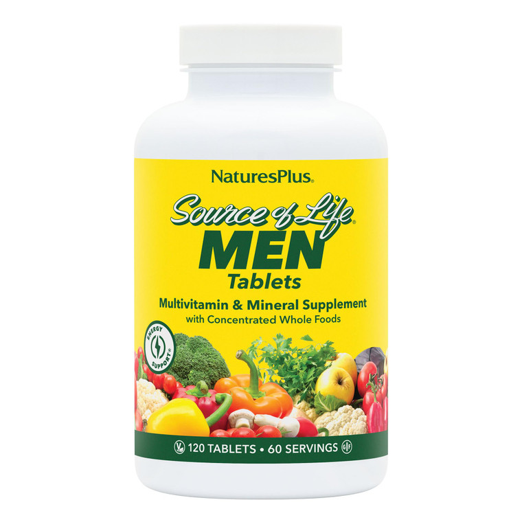NaturesPlus Source of Life Men - 120 Tablets - Iron-Free Multivitamin & Mineral Supplement - with Saw Palmetto, Lycopene & Rhodiola - Gluten Free, Ve
