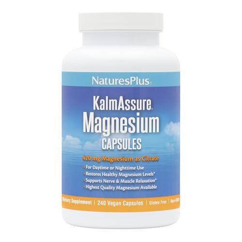 NaturesPlus KalmAssure Magnesium - 240 Vegan Capsules - Highly Bioavailable Magnesium Citrate - Supports Nerve & Muscle Relaxation - 60 Servings