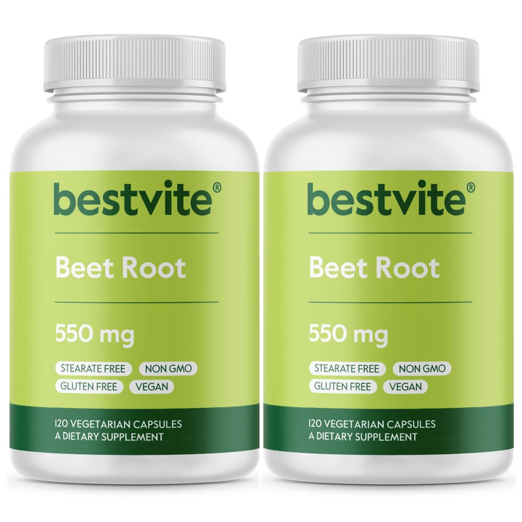 BESTVITE Beet Root 550mg per Capsule (240 Vegetarian Capsules) (120 x 2) - No Stearates - No Maltodextrin - No Fillers - Vegan - Non-GMO - Gluten Fre