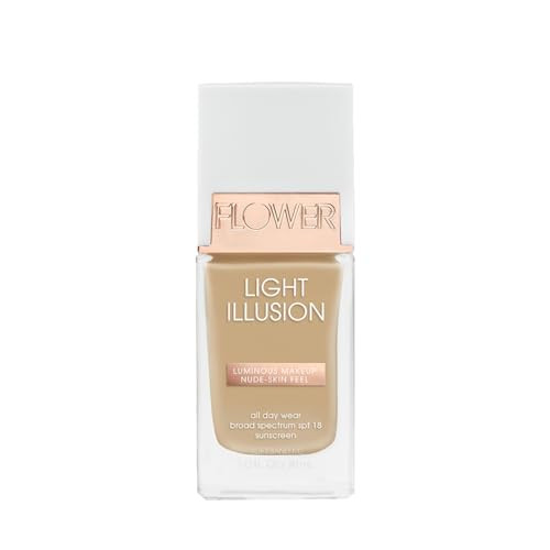 FLOWER BEAUTY By Drew Barrymore Light Illusion SPF Foundation - Blendable + Buildable - Natural Finish - Lightweight Formula (Soft Sand)