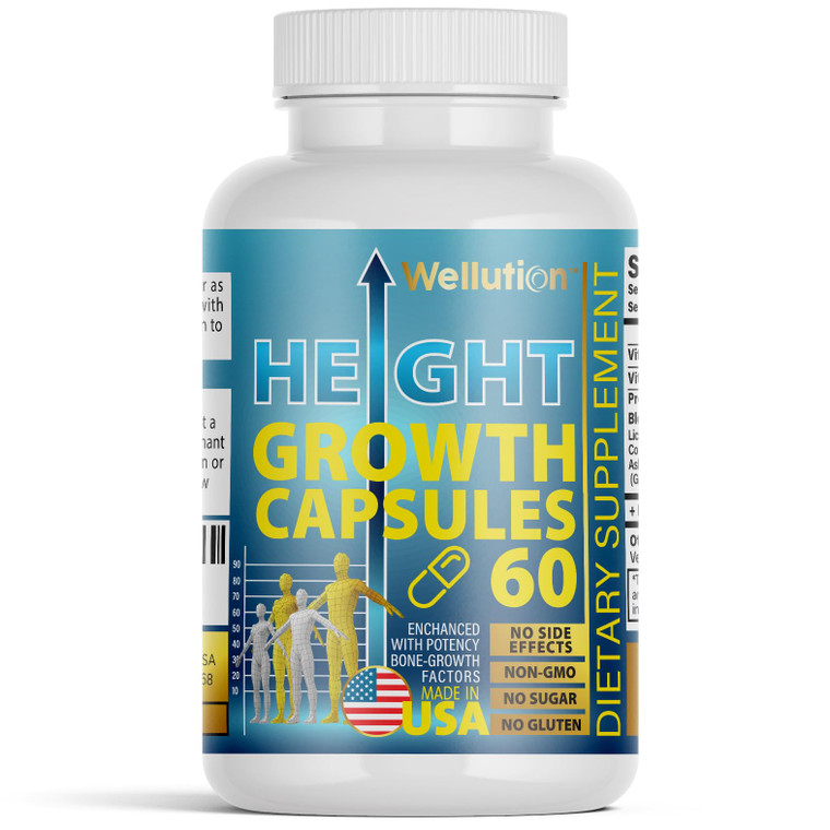 WELLUTION Bone Strength & Growth Support for Kids & Teens  Calcium, Collagen, Vitamin D3 & Herbal Blend  60 Capsules, Non-GMO, Gluten-Free, Made in