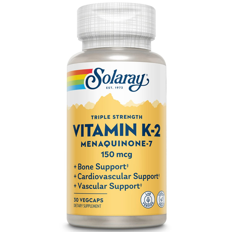 Solaray Triple Strength Vitamin K-2 as MK-7 150 mcg - Vitamin K2 MK7 Supplement for Bone Health Support, Pure Vit K2 as Menaquinone for Women and Men
