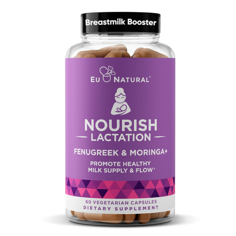 Eu Natural Nourish Lactation Supplement - Postpartum Support for Healthy Milk Flow & Production - Fenugreek Capsules for Women with Milk Thistle, Fen