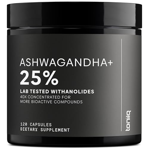 Toniiq Ashwagandha  40:1 Concentrated Extract  25% Withanolides  Wild Harvested in India  Highly Bioavailable with Black Pepper  Third-Party Tes
