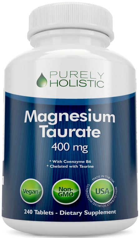 Magnesium Taurate 400mg Tablets - Chelated Magnesium with Taurine and Coenzyme B6 - High Absorption Complex for Cardiovascular Health, Muscle and Ner