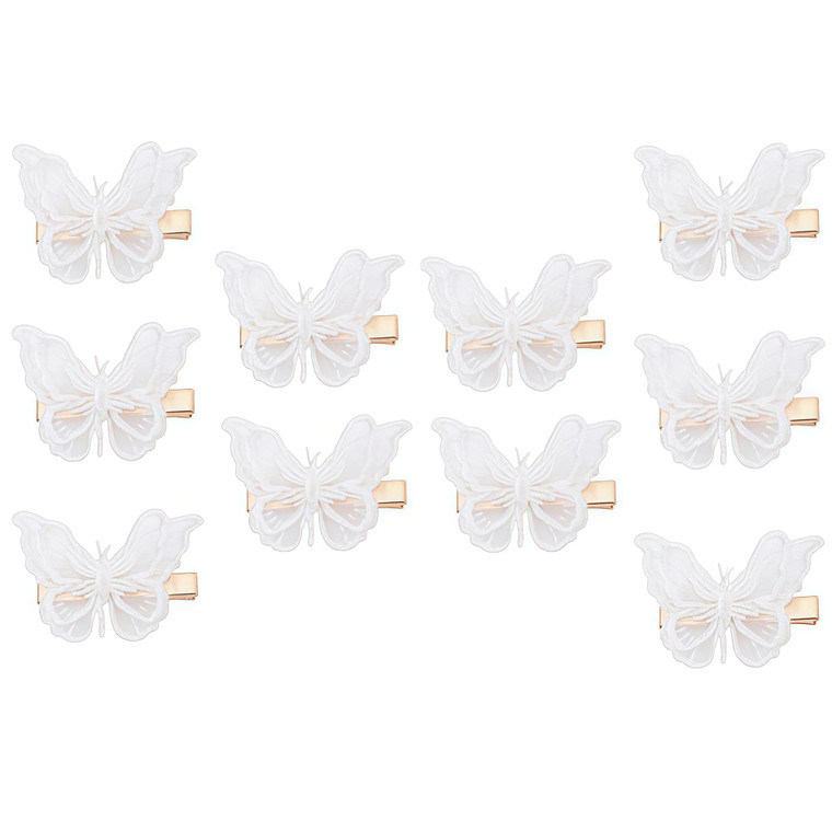 10PCS Butterfly Hair Clip Lace Butterfly Hairpins Hair Accessories for Women Girls (White)