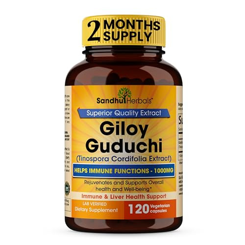 SANDHUHERBALS Organic Giloy (Guduchi) Powder Herbal 120 Vegetarian Capsules for Men & Women | Natural Herbal Supplement for Immune Support, Energy, a