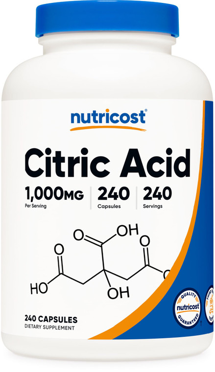 Nutricost Citric Acid 1000mg (1 gram), 240 Capsules - Gluten Free, Non-GMO