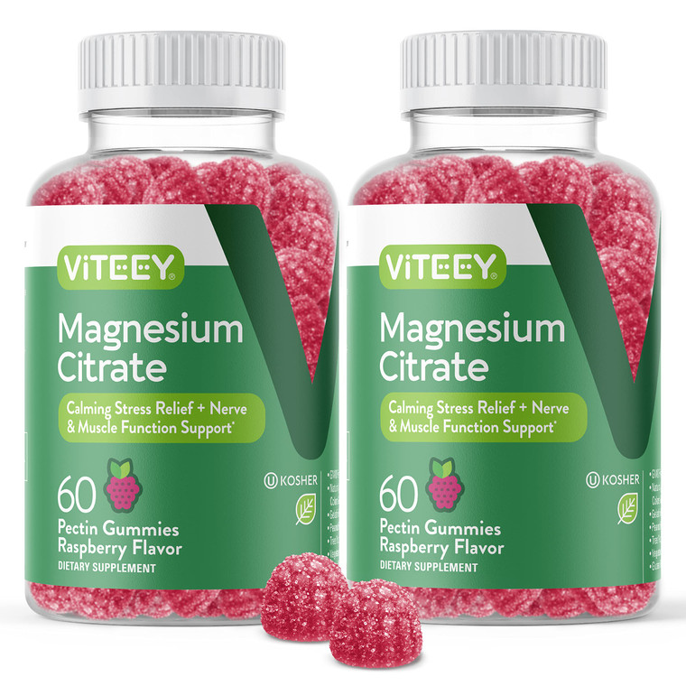 VITEEY Magnesium Gummies for Adults - 66mg of Magnesium Citrate Gummy for Calm, Sleep, Nerve & Muscle Function Support - Vegetarian, Gluten Free - 12