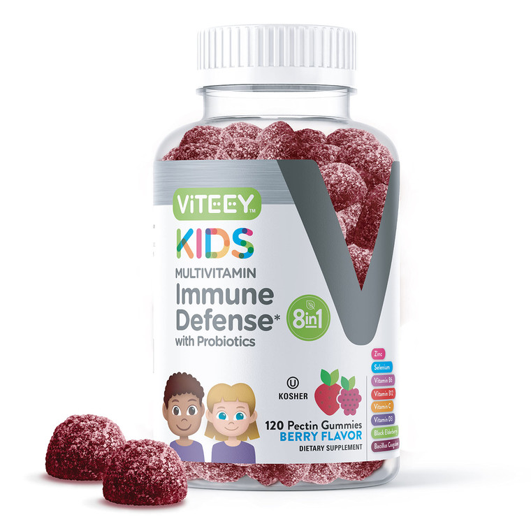 Viteey Kids Multivitamin Gummies with Probiotics - 8-1 Kids Vitamins for Immune Health Support with Vitamin C, D3, B12, B6, Zinc, Elderberry, Seleniu
