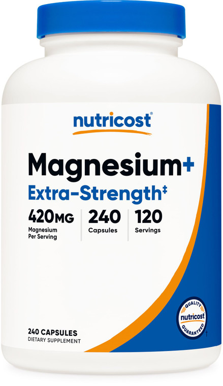 Nutricost Magnesium+ Extra Strength 420mg, 240 Capsules - 120 Servings. Magnesium Oxide and Glycinate - Non-GMO, Gluten Free, Vegan Friendly
