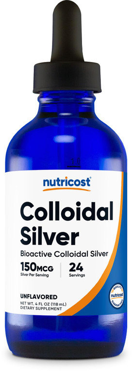 Nutricost Colloidal Silver 4oz - Cobalt Blue Glass Bottles, Bio-Active Colloidal Silver