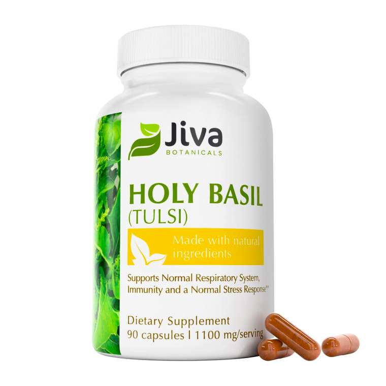 Jiva Botanicals Holy Basil Capsules - Premium Holy Basil Extract with Tulsi Powder - Ayurvedic Herb Alternative to Tincture - 90 Vegan Capsules