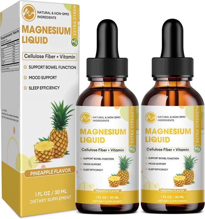 M inch Magnesium Glycinate Liquid, High Absorption Magnesium Liquid Drops with Cellulose Fiber, Bromelain, Vitamin B6, C, D, Zinc, Magnesium Suppleme