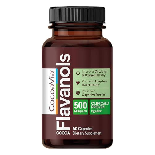 CocoaVia Heart & Brain Supplement, 30 Day, Cocoa Flavanol Extract, Memory & Circulation Booster, Nitric Oxide, Boost Oxygen & Energy, Plant Based, Gl