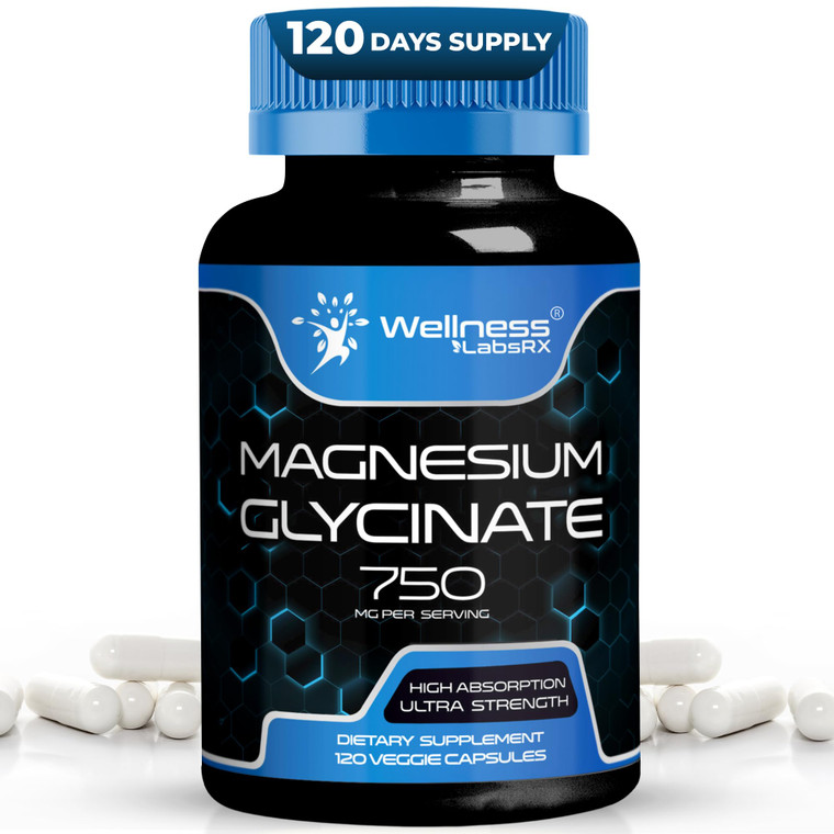 Magnesium Glycinate 750mg | High Absorption Chelated Calm Support for Women and Men - Glicinato De Magnesio, Magnesium Chelate Supplement for Heart H