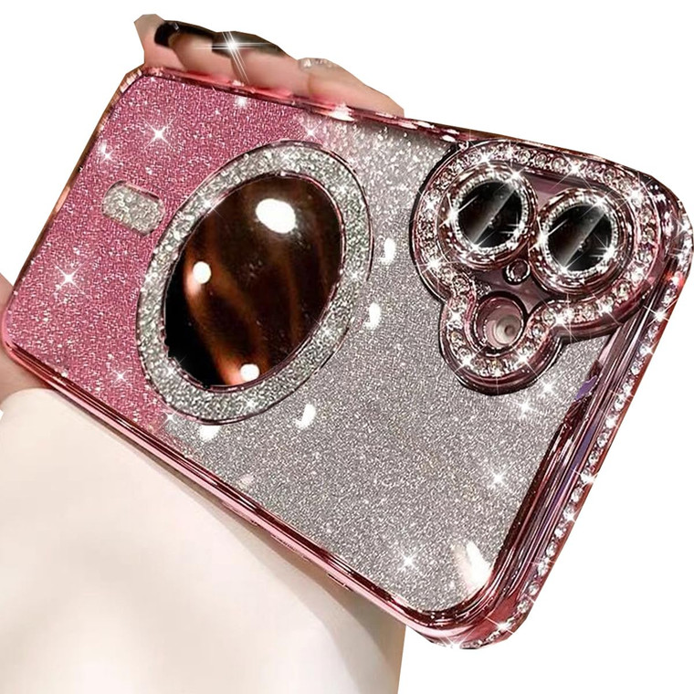 Changjia Magnetic Glitter Case for iPhone 16 Plus, [Compatible with MagSafe]Luxury Bling Sparkly Diamond with Camera Protector Makeup Mirror TPU Bump