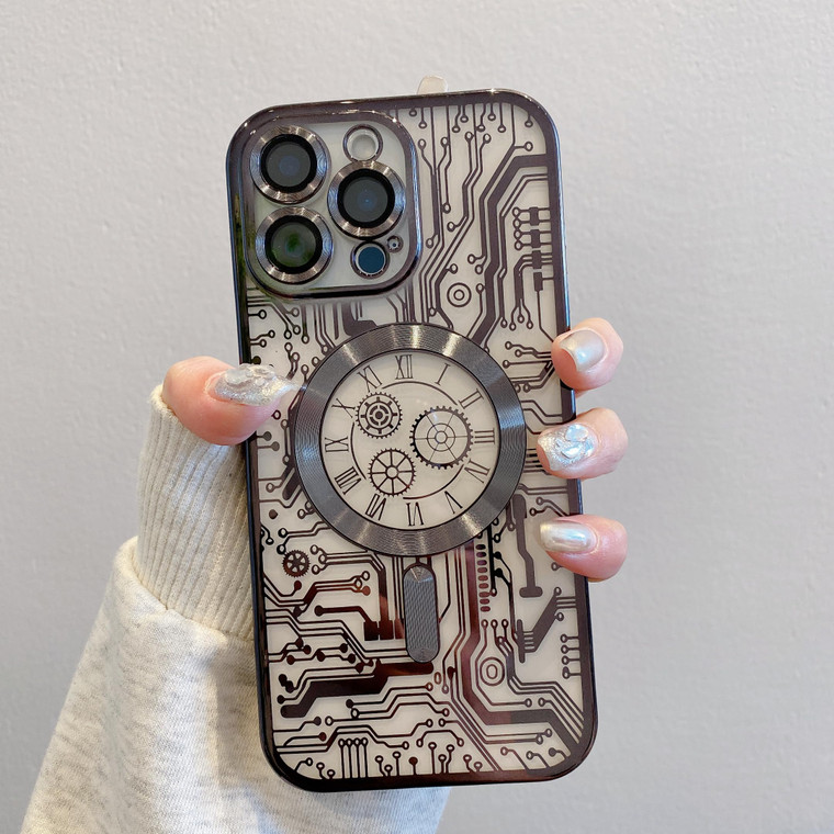 Ylzhe for Magnetic for iPhone 16 Pro Max Case,Glass Full Camera Lens Protection,Magnetic Transparent Pattern Case,Compatible with MagSafe,Plating Dro