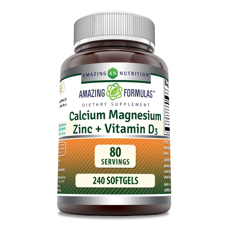 Amazing Formulas Calcium Magnesium Zinc D3 240 Softgels Supplement | Non-GMO | Gluten Free (Pack of 1)