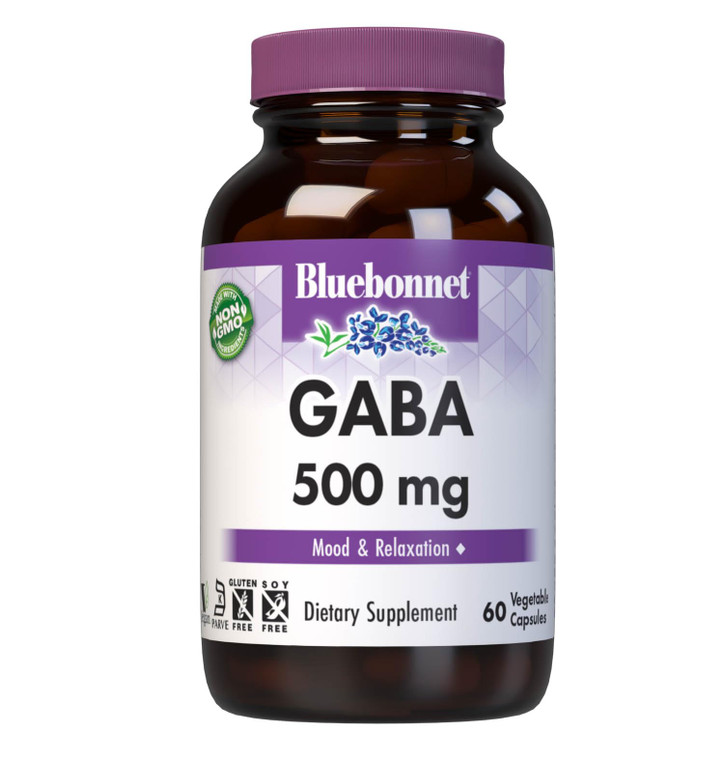 BlueBonnet Nutrition GABA 500mg, for Stress Relief*, Supports Relaxation*, Kosher, Vegan, Gluten-Free, Soy-Free, Non-GMO, 60 Vegetable Capsules, 60 S