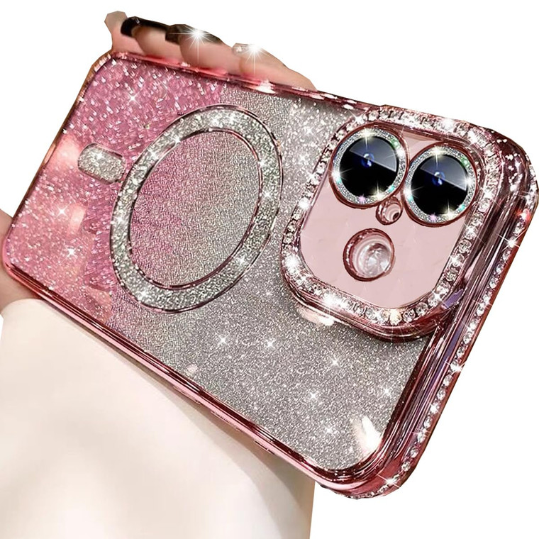 Changjia Magetic Glitter Case for iPhone 16,[Compatible with MagSafe] Luxury Bling Sparkly Diamond Rhinestones with Camera Lens Protector Soft TPU Bu
