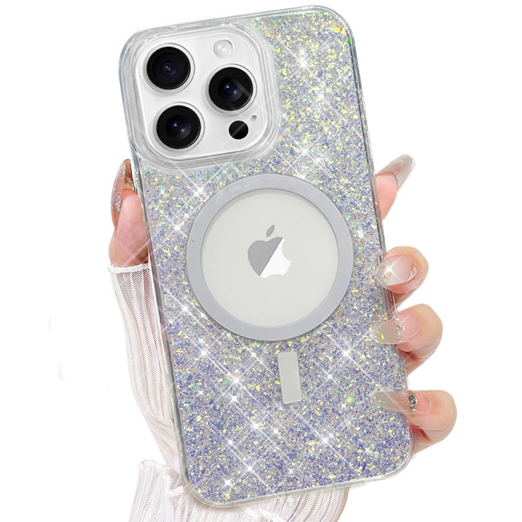 AuroiCCY Bling Case for iPhone 16 Pro, [Compatible with MagSafe] Magnetic Shockproof Glitter Sparkly Phone Cover Woman Girls Crystal Clear Bumper Dro
