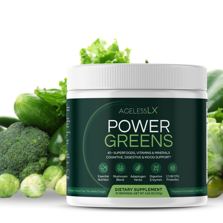 AgelessLX Power Greens, 42 Superfoods with Probiotics, Enzymes, and Prebiotic Fiber for Enhanced Energy, Immunity & Digestive Health, 30 Servings