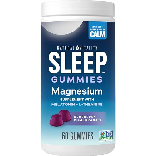 Natural Vitality CALM Sleep Gummies Magnesium Supplement, Melatonin & Magnesium Citrate, Sleep Aid Gummies, L-Theanine, Gluten Free, Helps the Body E