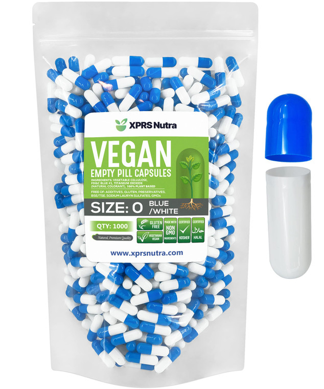 XPRS Nutra Size 0 Empty Capsules - 1000 Count Empty Vegan Capsules - Vegetarian Pills - DIY Vegetable Capsule Filling - Veggie Pill Caps for Do-It-Yo