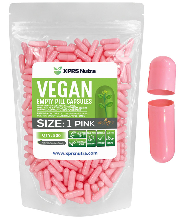 XPRS Nutra Size 1 Empty Capsules - 500 Count Empty Vegan Capsules - Vegetarian Pills - DIY Vegetable Capsule Filling- Veggie Pill Caps for Do-It-Your