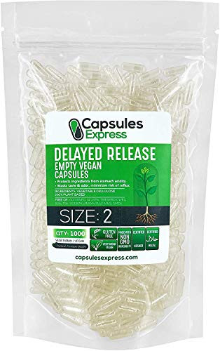 XPRS Nutra Delayed Release Size 2 Empty Capsules - 1000 Count Clear Empty Vegan Capsules - Vegetarian Pills - DIY Vegetable Capsule Filling - Fillabl