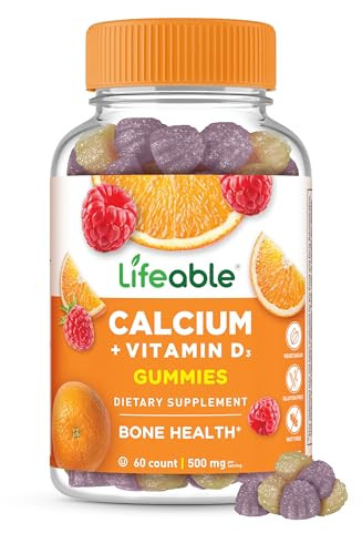 Lifeable Calcium with Vitamin D3 Gummies | Calcium 500 mg D3 1000 IU | Great Tasting Bone Strength Supplements | for Bone Health | Calcium Gummies fo