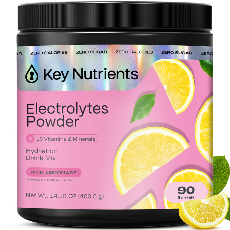 KEY NUTRIENTS Multivitamin Electrolytes Powder No Sugar - Fresh Pink Lemonade Electrolyte Powder - Endurance & Energy Supplement - Hydration Powder -