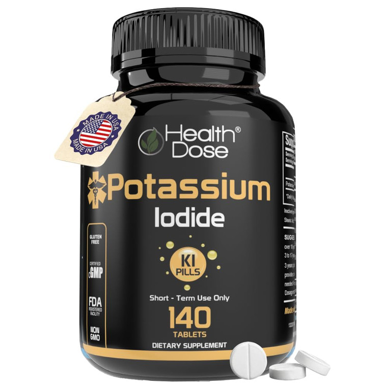 Health Dose Potassium Iodide (KI) - 130mg, 140 Tablets - Short-Term Thyroid Protection, Iodine Supplement & Thyroid Health Support. Full Month Supply