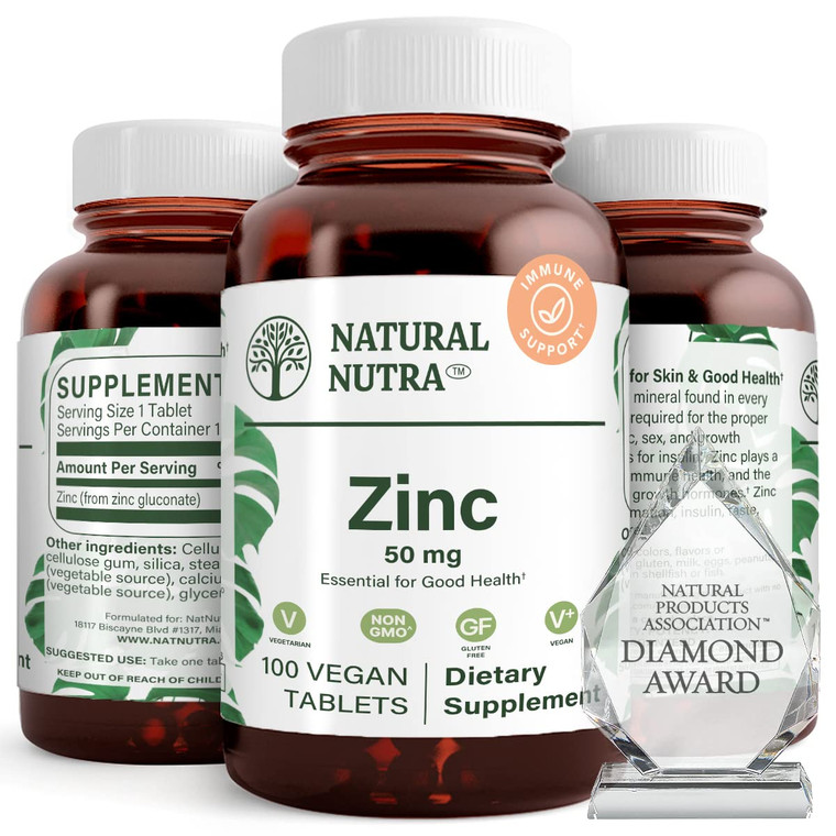 Natural Nutra Zinc Gluconate 50mg Supplement for Immune Support, Promotes Skin Health, Provides Ease From Flu & Cold, Boost Learning & Memory, Enhanc