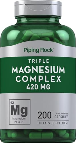 Piping Rock Triple Magnesium Complex | 420 mg | 200 Capsules | Magnesium Oxide, Citrate, and Aspartate Supplement | Non-GMO, Gluten Free