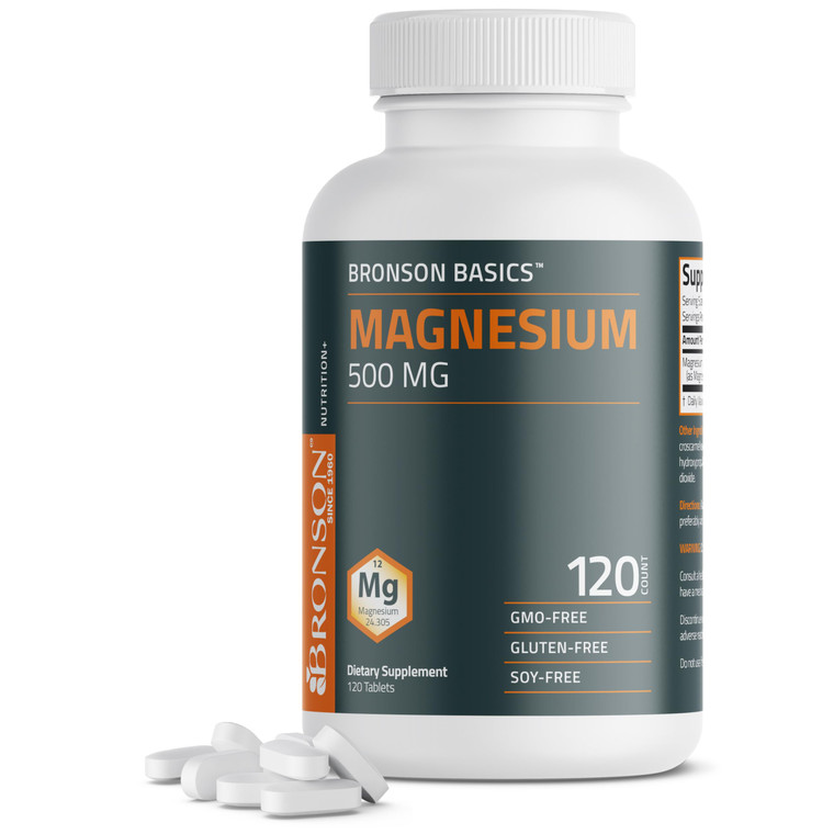 Bronson Magnesium 500 MG Supports Bone & Muscle Health & Nervous System Support - Non-GMO, 120 Vegetarian Tablets