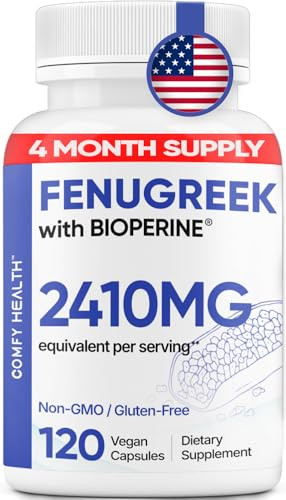 COMFY HEALTH Fenugreek Capsules, 2410mg Per Capsule, 120 Count, Fenugreek Pills with Bioperine for Superior Absorption, Non-GMO, Gluten Free Fenugree