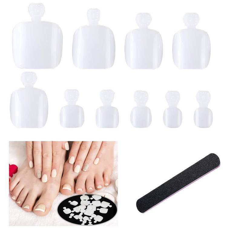 Gocelyn 500Pcs Fake Toenail Tips Set (Natural), Nail Art Toe Decoration Full Cover French False Toe Nail Tips DIY Salon Foot Manicure Sticker Tools f