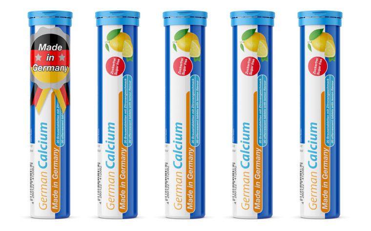 T&D German Calcium 500 mg - 100 Vegan Drink Effervescent Tablets - Lemon Lime Flavor - Made in Germany