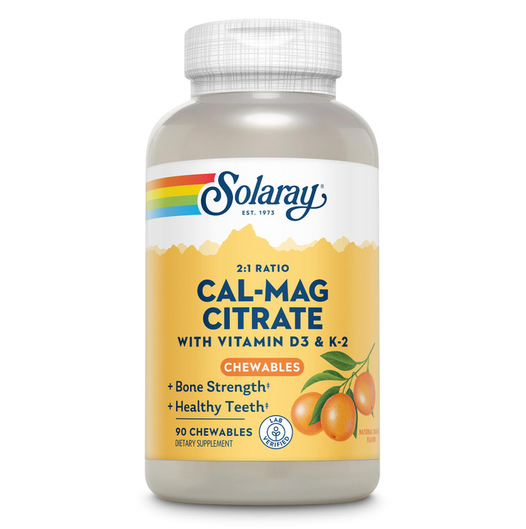 Solaray Cal-Mag Citrate Plus D-3 & K-2 Orange Chewables | 90 Count