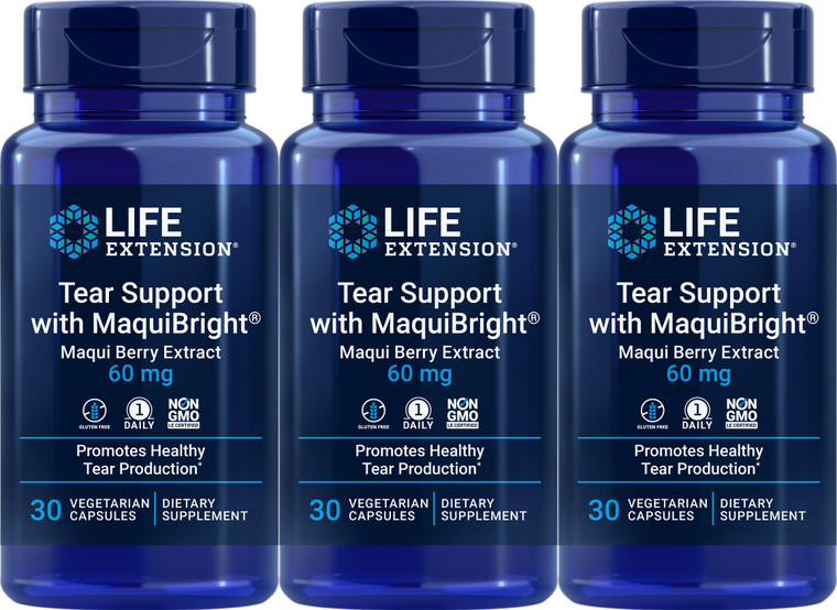 Life Extension Tear Support with MaquiBright 60 mg, 30 Vegetarian Capsules (Pack of 3)