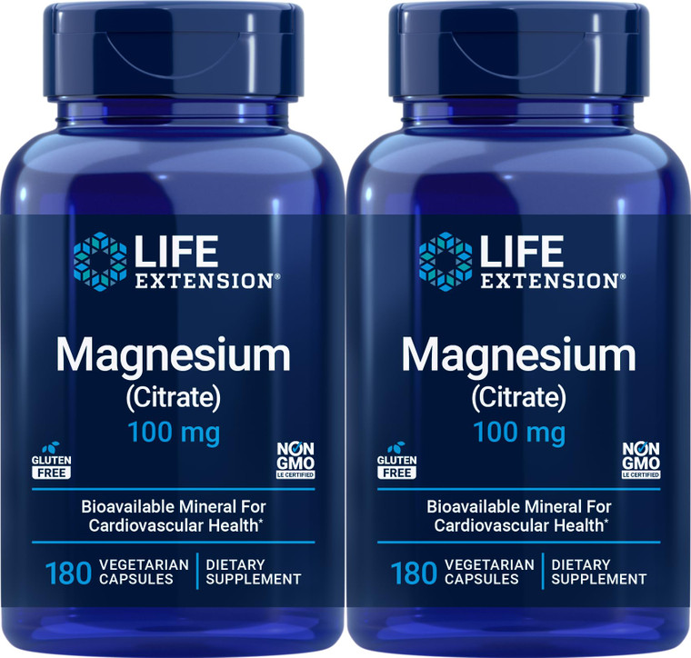 Life Extension Magnesium (Citrate) 100mg, 180 Veg Caps (Pack of 2) - Mag Supplement