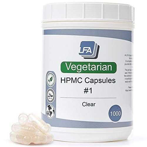 Empty Capsules Size 1 - Clear Vegan HPMC - 1000 Count Jar - Fits Capsule Filling Machine Tray - Joined Vegetarian Caps Easy Snap for DIY Powder Suppl