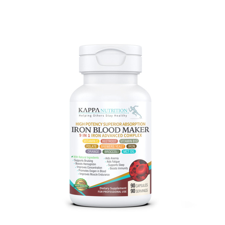 KAPPA NUTRITION Iron 26mg, Vitamin C & Orange 150mg, Folate 667mcg DFE, Vitamin B12, Beetroot, Brewers Yeast, Broccoli & MCT Oil 9 in 1 Advanced Comp
