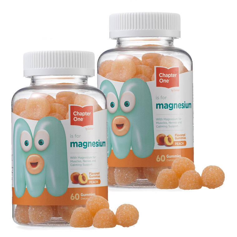 Chapter One Magnesium Gummies, Great Tasting Magnesium for Kids, Calm Kids Magnesium, Magnesium Gummies for Women and Men, Certified Kosher (Peach) (