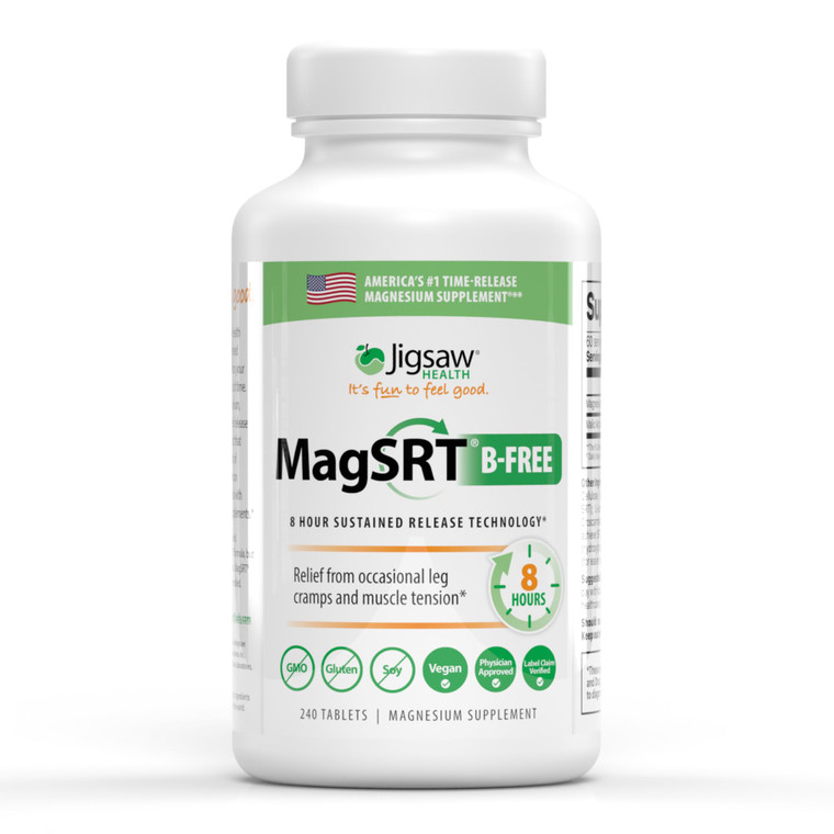 Jigsaw Health MagSRT (B-Free) | Premium, Organic, Slow Release Magnesium Supplement | Active, Bioavailable Magnesium Malate Tablets | 240 Tablets | 6