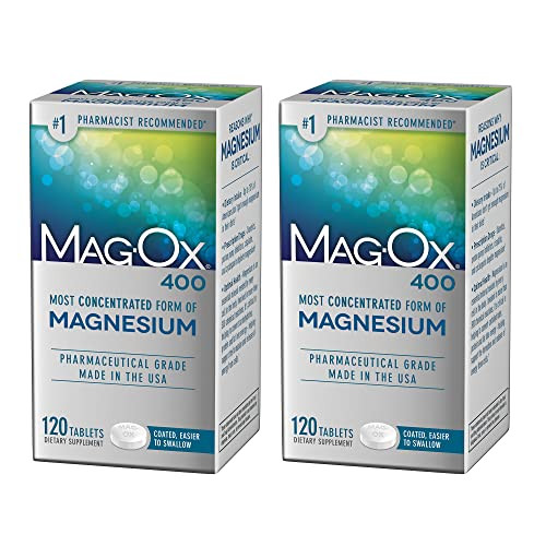 Mag-Ox 400 Magnesium Supplement, Pharmaceutical Grade Magnesium Oxide with 482 mg Per Dose, 120 Tablets, Pack of 2